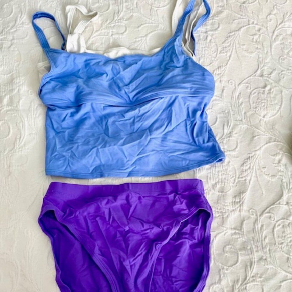 Anne Cole Blue White Purple Layered Tankini Bathing Swim Suit Bikini Size 14